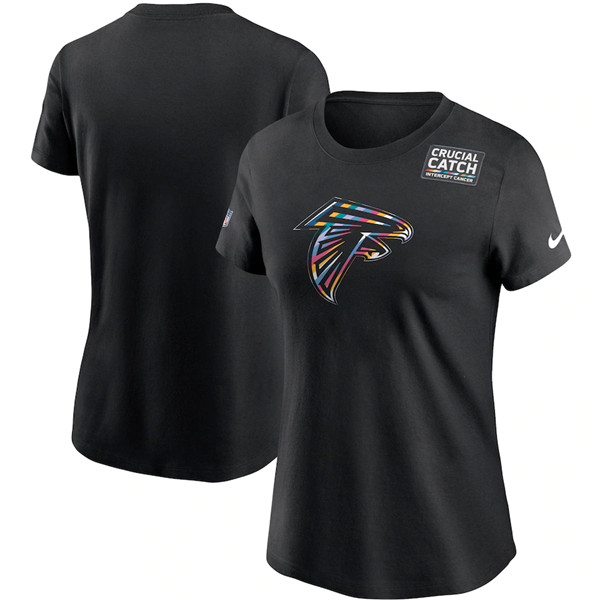 Women's Atlanta Falcons 2020 Black Sideline Crucial Catch Performance NFL T-Shirt(Run Small)